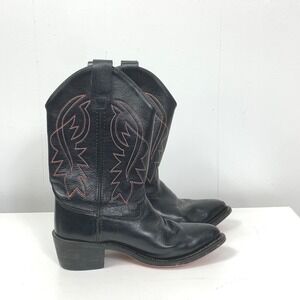 Unbranded Cowboy Boots Mens 6 Black Red Stitch Leather Western B8110